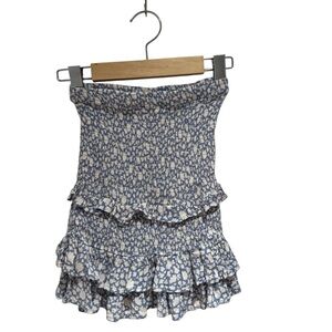 Vintage Havana Blue and White Ruffled Mini Skirt - size 14 kids